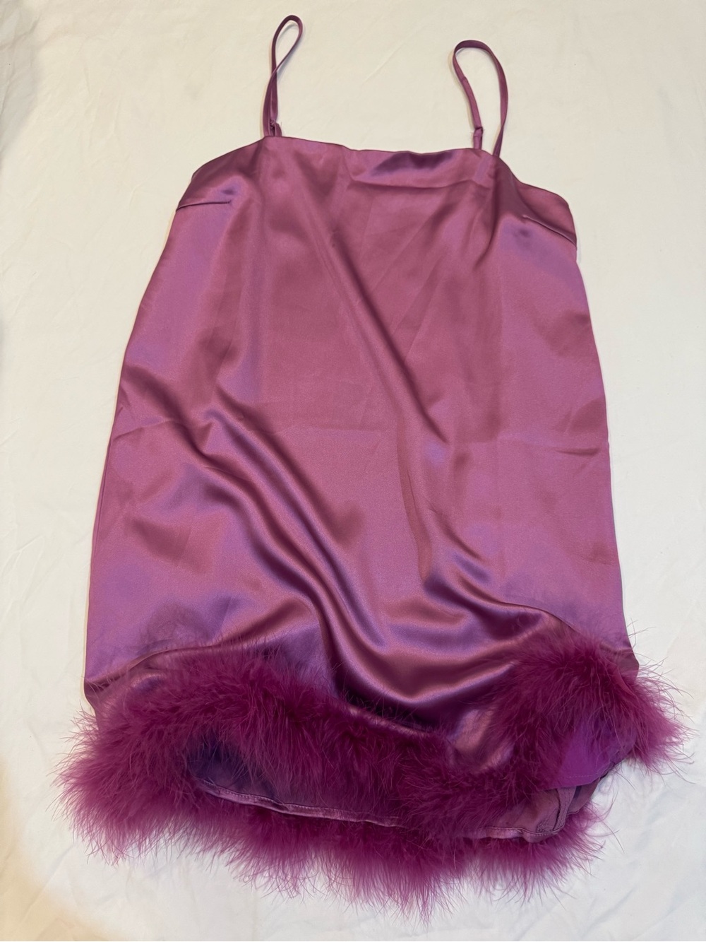 Silky Feather Trim Slip Dress - Plum